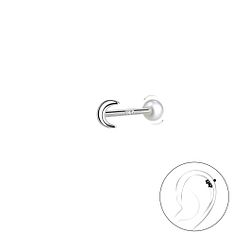 Wholesale Silver Moon Cartilage Stud with Pearl Screw Back