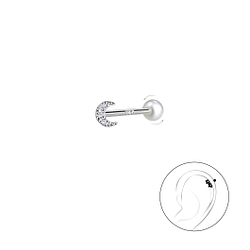 Wholesale Silver Moon Cartilage Stud with Pearl Screw Back
