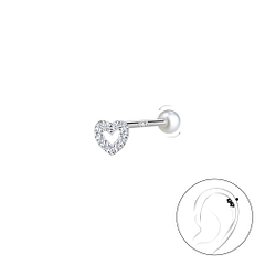 Wholesale Silver Heart Cartilage Stud with Pearl Screw Back