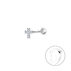Wholesale Silver Cross Cartilage Stud with Silver Ball Screw Back