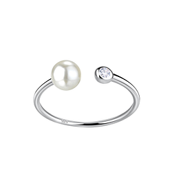 Wholesale Silver Opened Ring with Pearl
