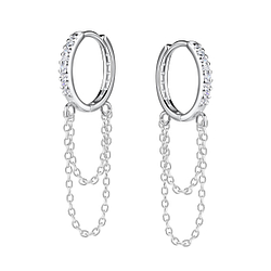 Wholesale Silver Eternity Huggie Earrings with Hanging Chain