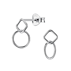 Wholesale Silver Square and Circle Stud Earrings