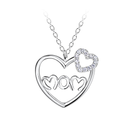 Wholesale Silver Double Heart Mom Necklace