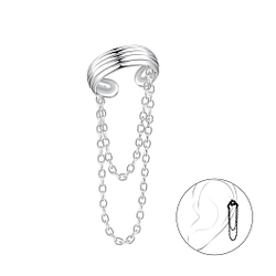 Wholesale Silver Lines Ear Cuff with Chain