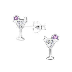 Wholesale Silver Cocktail Glass Stud Earrings