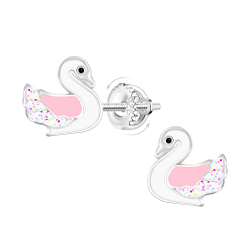 Wholesale Silver Swan Screw Back Earrings