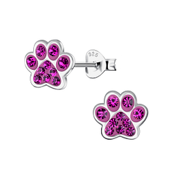 Wholesale Silver Paw Print Stud Earrings