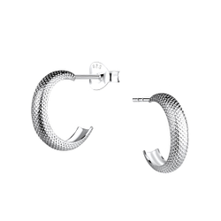 Wholesale Silver Patterned Half Hoop Stud Earrings