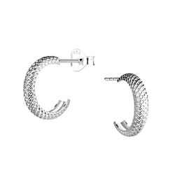 Wholesale Silver Patterned Half Hoop Stud Earrings