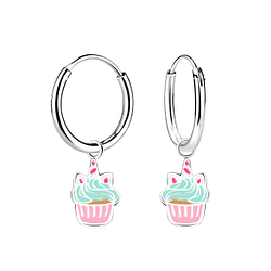 Wholesale Silver Cupcake Charm Hoop Earrings