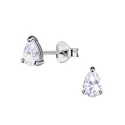 Wholesale 4x6mm Pear Cubic Zirconia Silver Stud Earrings