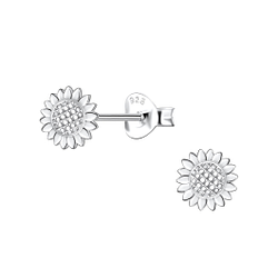 Wholesale Silver Sunflower Stud Earrings