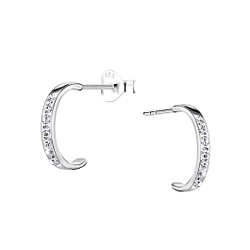 Wholesale Silver Crystal Half Hoop Stud Earrings