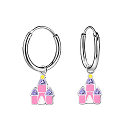 Wholesale Silver Castle Charm Hoop Earrings