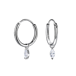 Wholesale 2x4mm Marquise Cubic Zirconia Silver Charm Hoop Earrings