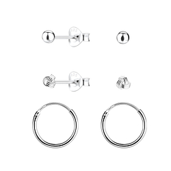 Wholesale Silver Basic Studs and Hoop Earrings Set
