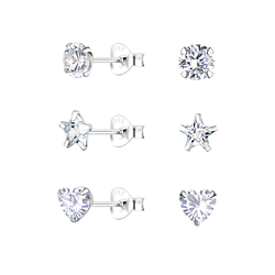Wholesale 5mm Mixed Cubic Zirconia Silver Stud Earrings Set