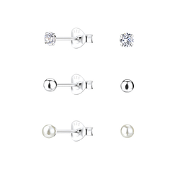 Wholesale 3mm Mixed Silver Stud Earrings Set