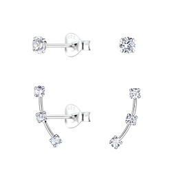 Wholesale Silver Curved Bar Stud Earrings Set