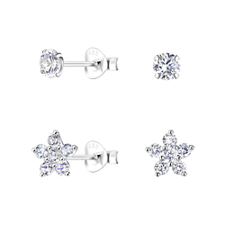 Wholesale Silver Flower Stud Earrings Set