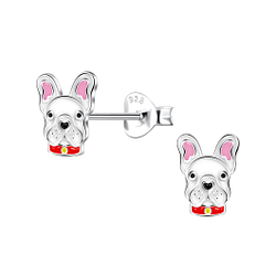 Wholesale Silver French Bulldog Stud Earrings