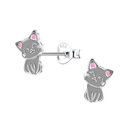 Wholesale Silver Cat Stud Earrings