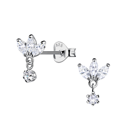 Wholesale Silver Flower Stud Earrings with Hanging Stone