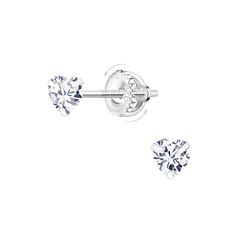 Wholesale 4mm Heart Cubic Zirconia Silver Screw Back Earrings