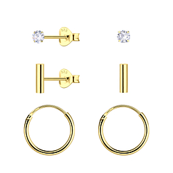 Wholesale Silver Bar Stud and Hoop Earrings Set
