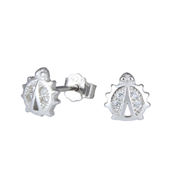 Wholesale Silver Ladybug Cubic Zirconia Stud Earrings