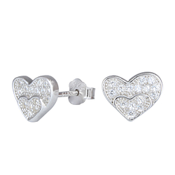 Wholesale Silver Heart Cubic Zirconia Stud Earrings