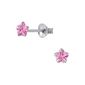 Wholesale 4mm Flower Cubic Zirconia Silver Stud Earrings