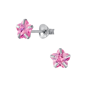 Wholesale 6mm Flower Cubic Zirconia Silver Stud Earrings