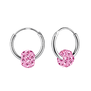 Wholesale Silver Crystal Ball Charm Hoop Earrings