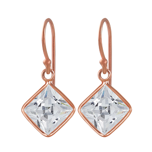 Wholesale 8mm Square Cubic Zirconia Silver Earrings