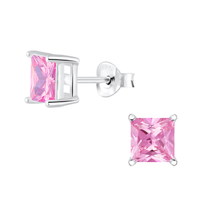 Wholesale 6mm Square Cubic Zirconia Silver Stud Earrings