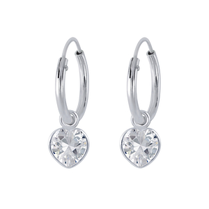 Wholesale 4mm Heart Cubic Zirconia Silver Charm Hoop Earrings