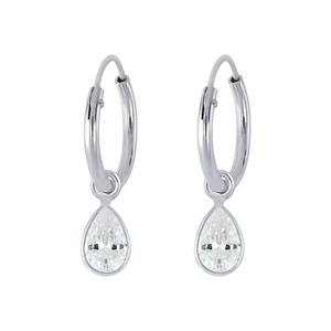 Wholesale 4x6mm Pear Cubic Zirconia Silver Charm Hoop Earrings