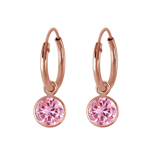 Wholesale 6mm Round Cubic Zirconia Silver Charm Hoop Earrings