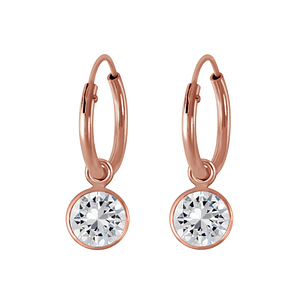 Wholesale 6mm Round Cubic Zirconia Silver Charm Hoop Earrings