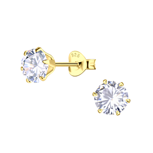 Wholesale 6mm Round Cubic Zirconia Silver Stud Earrings
