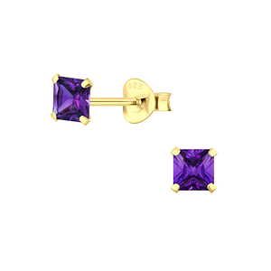 Wholesale 4mm Square Cubic Zirconia Silver Stud Earrings