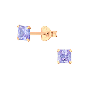 Wholesale 4mm Square Cubic Zirconia Silver Stud Earrings