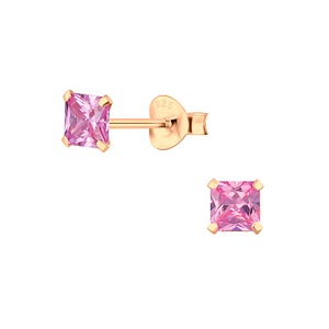 Wholesale 4mm Square Cubic Zirconia Silver Stud Earrings