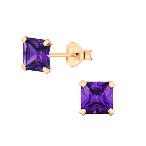 Wholesale 6mm Square Cubic Zirconia Silver Stud Earrings
