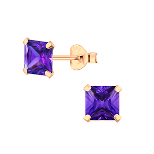 Wholesale 6mm Square Cubic Zirconia Silver Stud Earrings