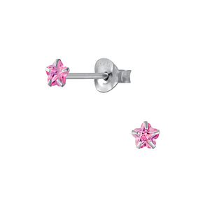 Wholesale 3mm Flower Cubic Zirconia Silver Stud Earrings