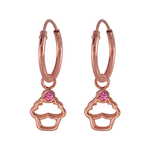Wholesale Silver Cupcake Crystal Charm Hoop Earrings