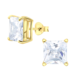 Wholesale 8mm Square Cubic Zirconia Silver Stud Earrings